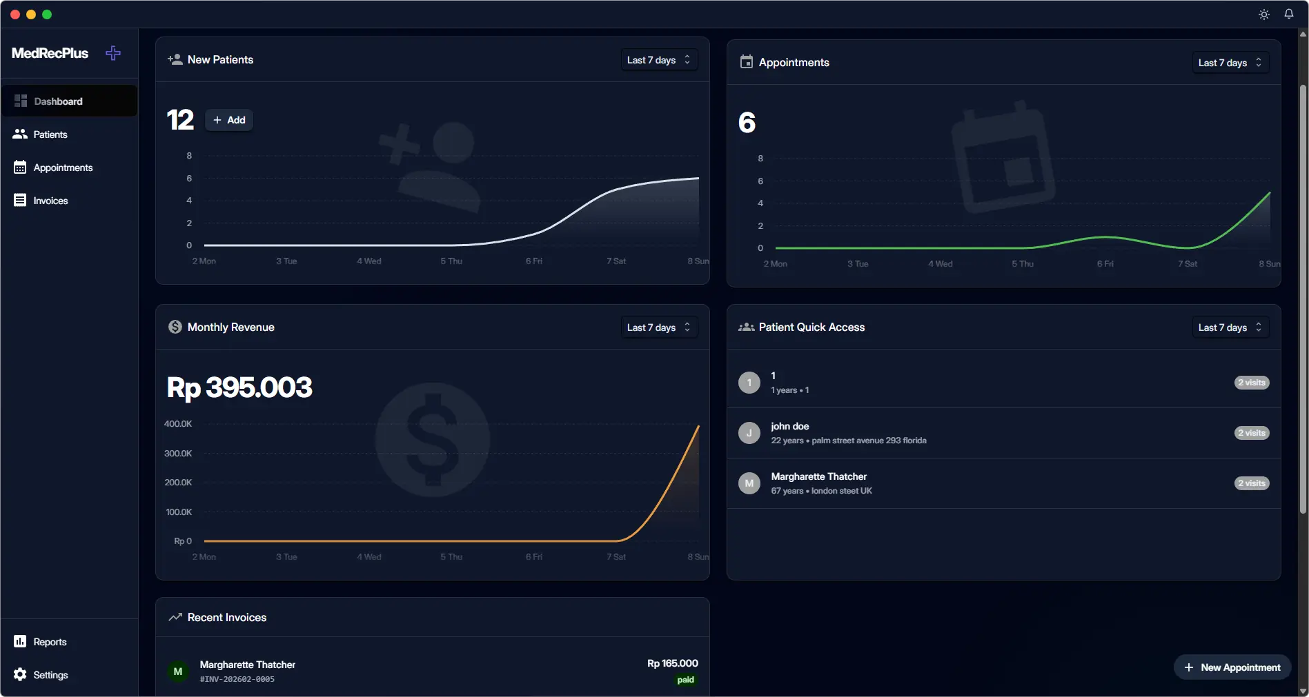 MedRecPlus EHR desktop application dashboard on Windows and Linux